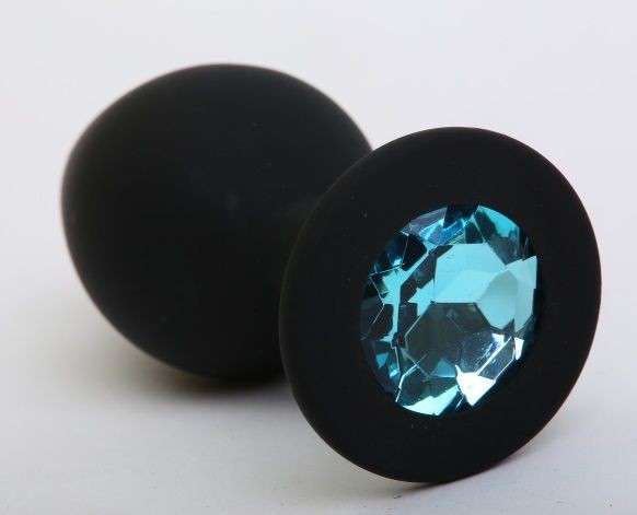 Чёрная силиконовая пробка с голубым стразом - 8,2 см. от 4sexdreaM