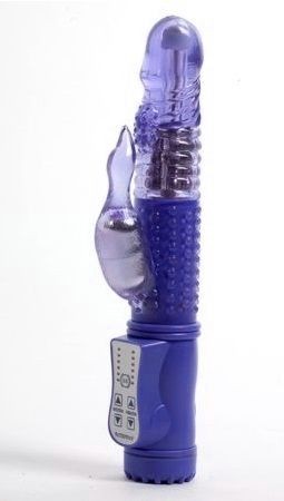 Синий вибратор с ротацией и клиторальным стимулятором - 22,5 см. от White Label