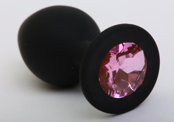 Чёрная силиконовая пробка с розовым стразом - 8,2 см. от 4sexdreaM