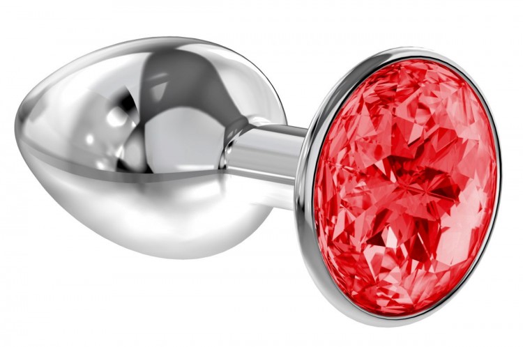 Малая серебристая анальная пробка Diamond Red Sparkle Small с красным кристаллом - 7 см. от Lola toys