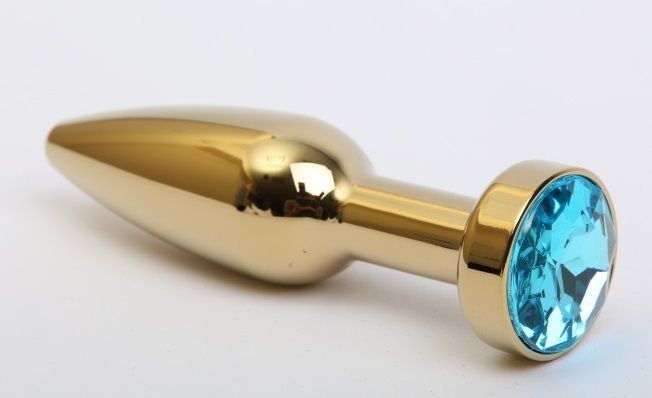 Золотистая анальная пробка с голубым кристаллом - 11,2 см. от 4sexdreaM