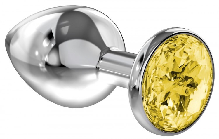 Большая серебристая анальная пробка Diamond Yellow Sparkle Large с жёлтым кристаллом - 8 см. от Lola toys