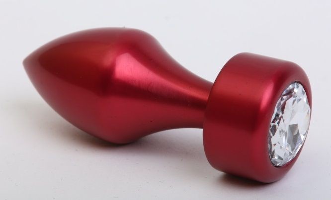 Красная анальная пробка с широким основанием и прозрачным кристаллом - 7,8 см. от 4sexdreaM