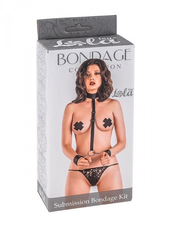 Ошейник с длинной лентой и отстегивающимися наручниками Submission Bondage Kit Plus size от Lola toys