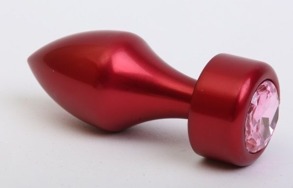 Красная анальная пробка с широким основанием и розовым кристаллом - 7,8 см. от 4sexdreaM