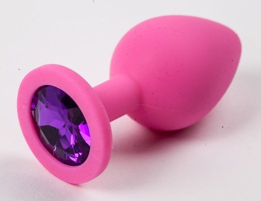 Розовая силиконовая пробка с фиолетовым кристаллом - 8,2 см. от 4sexdreaM