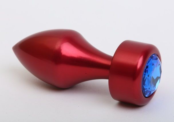 Красная анальная пробка с широким основанием и синим кристаллом - 7,8 см. от 4sexdreaM