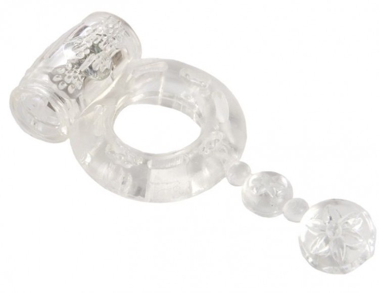 Прозрачное эрекционное кольцо с вибратором и хвостом от ToyFa