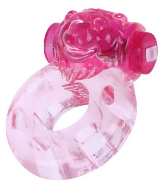 Розовое эрекционное виброкольцо  Медвежонок от White Label