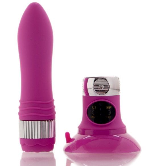 Фиолетовый водонепроницаемый вибратор на присоске со сменной панелью управления - 19 см. от Sexus
