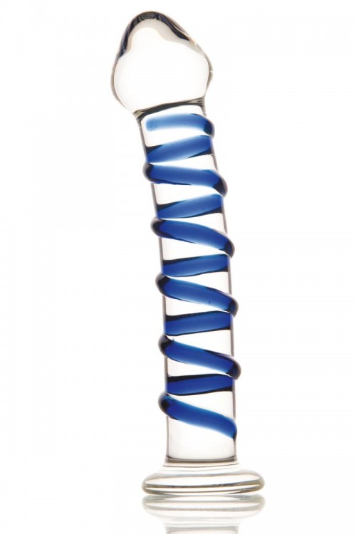 Фаллоимитатор из стекла с синей спиралью - 18 см. от Sexus