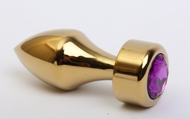 Золотистая анальная пробка с широким основанием и фиолетовым кристаллом - 7,8 см. от 4sexdreaM