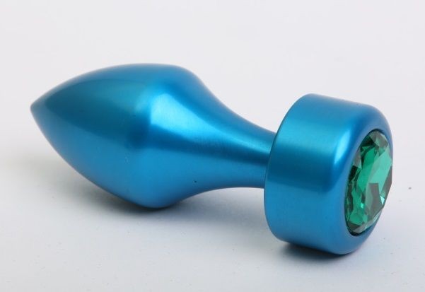 Синяя анальная пробка с зеленым стразом - 7,8 см. от 4sexdreaM
