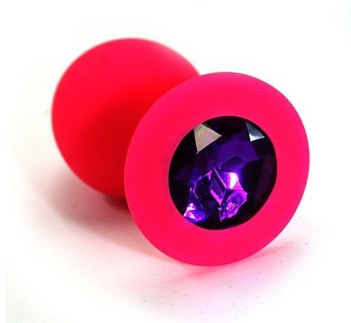 Розовая силиконовая анальная пробка с темно-фиолетовым кристаллом - 7 см. от Kanikule
