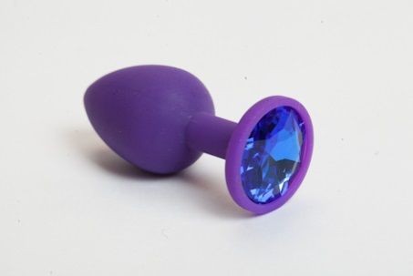Фиолетовая силиконовая пробка с синим стразом - 7,1 см. от 4sexdreaM