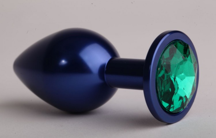 Синяя анальная пробка с зеленым кристаллом - 8,2 см. от 4sexdreaM