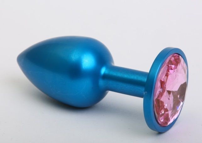 Синяя анальная пробка с розовым кристаллом - 8,2 см. от 4sexdreaM