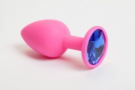 Розовая силиконовая пробка с синим стразом - 7,1 см. от 4sexdreaM