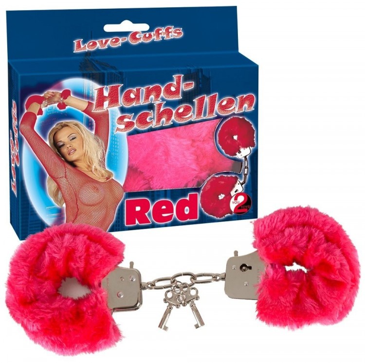 Малиновые меховые наручники Love Cuffs Red от Orion