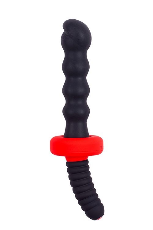 Чёрный двусторонний вибромассажер для анальной стимуляции MENZSTUFF ASS DAGGER KNOTTED - 30 см. от Dream Toys