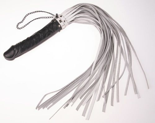 Белая плеть  Ракета  с чёрной ручкой-фаллосом - 65 см. от Sitabella