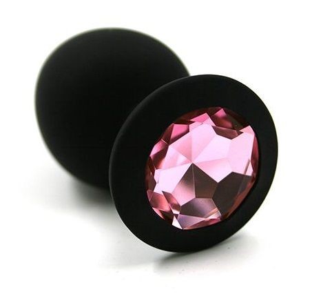 Чёрная силиконовая анальная пробка с светло-розовым кристаллом - 7 см. от Kanikule
