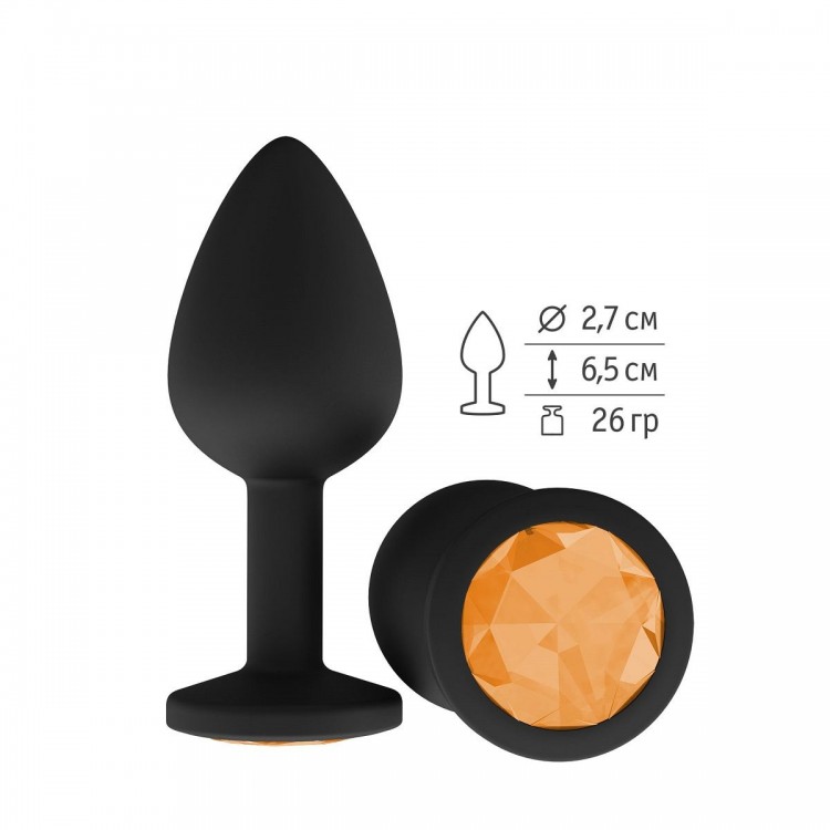 Чёрная анальная втулка с оранжевым кристаллом - 7,3 см. от Сумерки богов