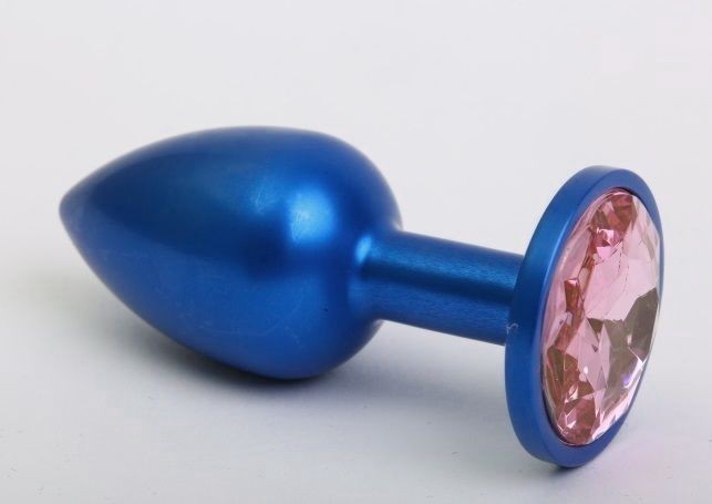 Синяя анальная пробка с розовым стразом - 7,6 см. от 4sexdreaM