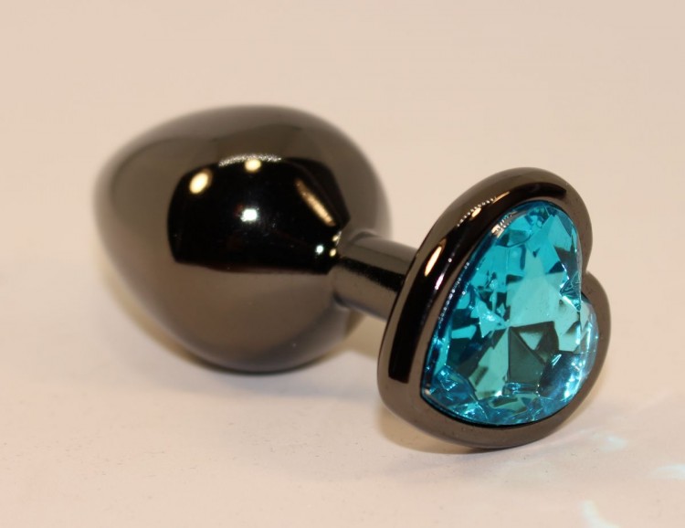 Чёрная пробка с голубым сердцем-кристаллом - 7 см. от 4sexdreaM