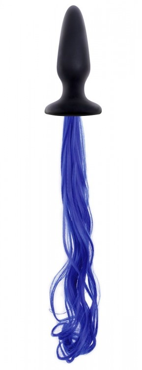 Чёрная анальная пробка с синим хвостом Unicorn Tails Blue от NS Novelties