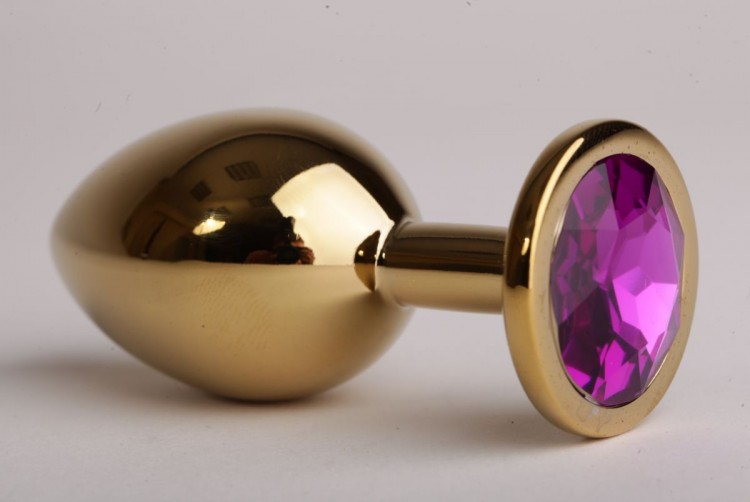 Золотистая анальная пробка с филетовым кристаллом - 8,2 см. от 4sexdreaM