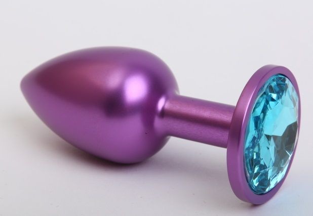 Фиолетовая анальная пробка с голубым стразом - 7,6 см. от 4sexdreaM