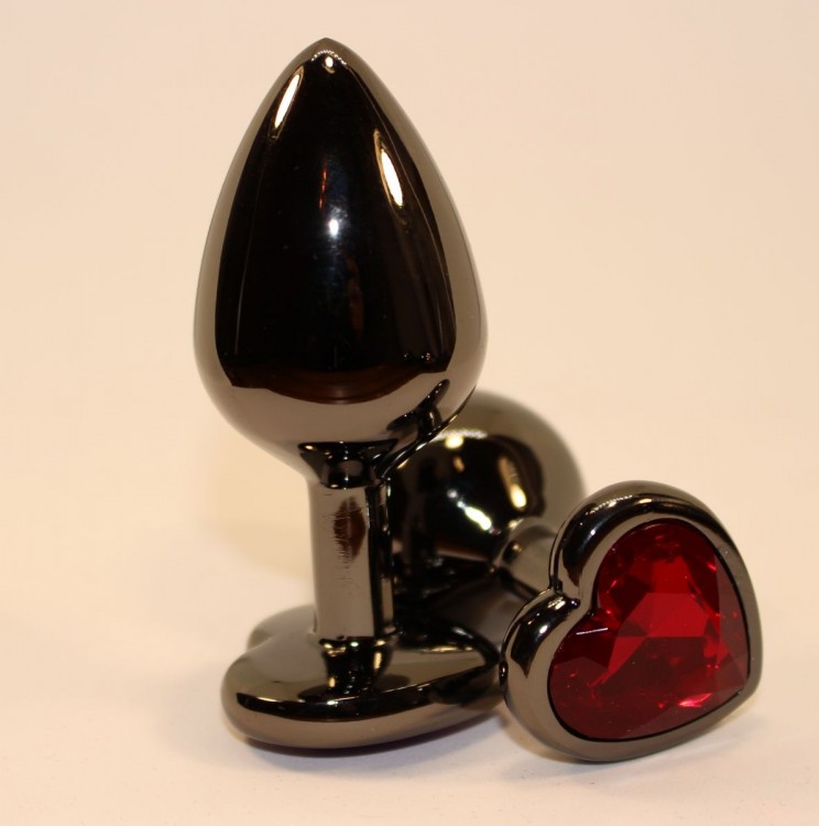 Чёрная пробка с красным сердцем-кристаллом - 7 см. от 4sexdreaM
