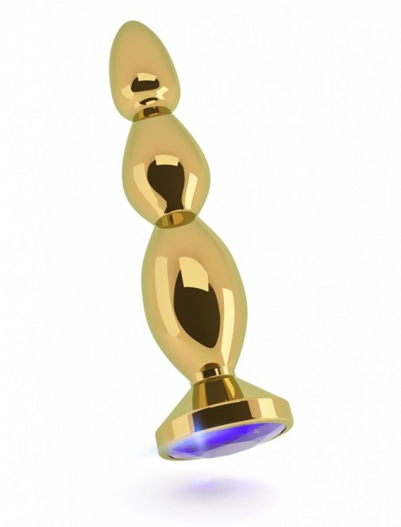 Золотистая анальная пробка-ёлочка с фиолетовым кристаллом - 14 см. от Shots Media BV
