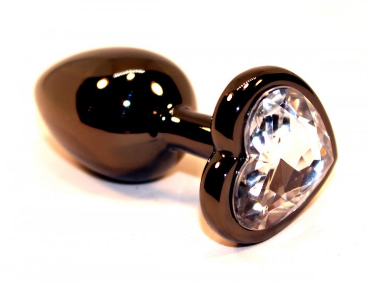 Чёрная пробка с прозрачным сердцем-кристаллом - 7 см. от 4sexdreaM