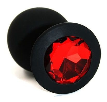 Чёрная силиконовая анальная пробка с красным кристаллом - 7 см. от Kanikule