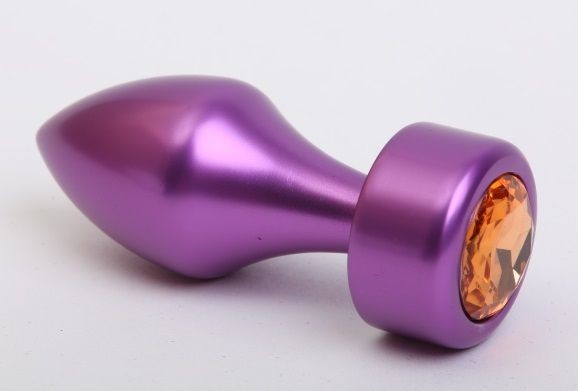 Фиолетовая анальная пробка с широким основанием и жёлтым кристаллом - 7,8 см. от 4sexdreaM