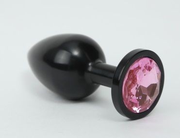 Чёрная анальная пробка с розовым стразом - 7,6 см. от 4sexdreaM