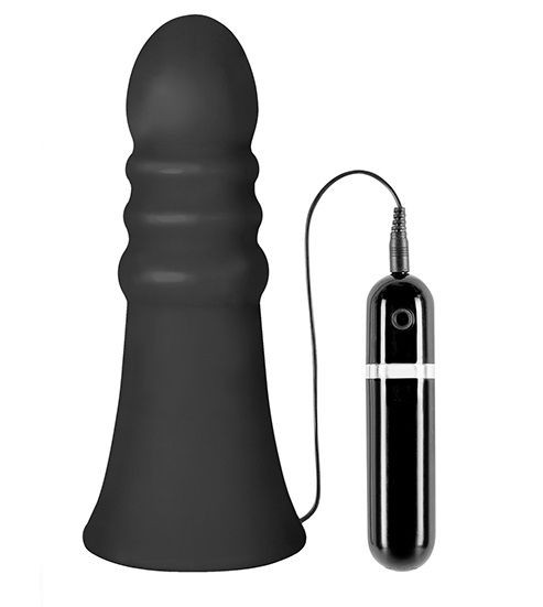 Большой чёрный анальный вибратор MENZSTUFF VIBRATING BUTTCRASHER RIBBED - 20 см. от Dream Toys