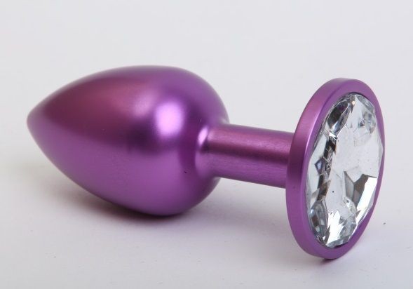 Фиолетовая анальная пробка с прозрачным стразом - 7,6 см. от 4sexdreaM