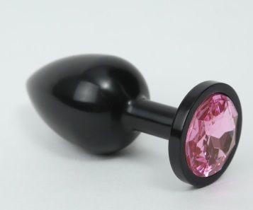 Чёрная анальная пробка с розовым стразом - 8,2 см. от 4sexdreaM