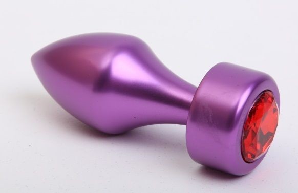 Фиолетовая анальная пробка с широким основанием и красным кристаллом - 7,8 см. от 4sexdreaM