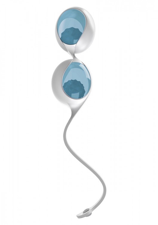 Голубые вагинальные шарики L1 со сменными бусинами серого цвета от OVO