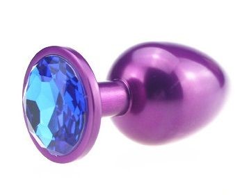 Фиолетовая анальная пробка с синим стразом - 7,6 см. от 4sexdreaM