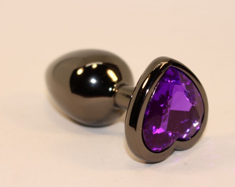 Чёрная анальная пробка с фиолетовым кристаллом-сердцем - 8 см. от 4sexdreaM