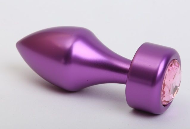 Фиолетовая анальная пробка с широким основанием и розовым кристаллом - 7,8 см. от 4sexdreaM