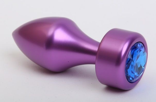 Фиолетовая анальная пробка с широким основанием и синим кристаллом - 7,8 см. от 4sexdreaM