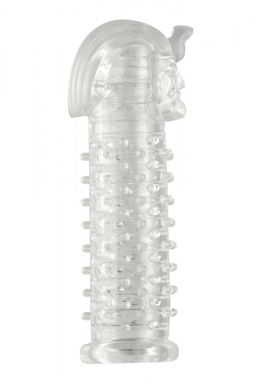 Прозрачная насадка на пенис с шипами и кольцами  Фараон  - 14 см. от White Label