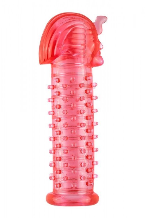 Красная насадка на пенис с шипами и кольцами  Фараон  - 14 см. от White Label