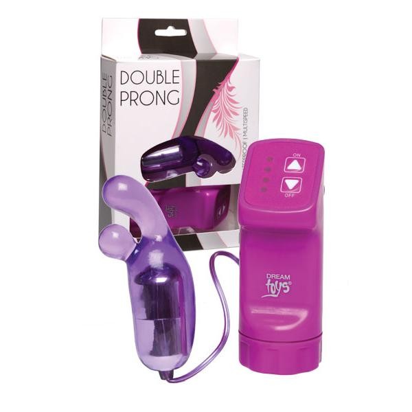 Фиолетовая вибропулька с  пальчиками  и выносным пультом управления Double Prong от Dream Toys